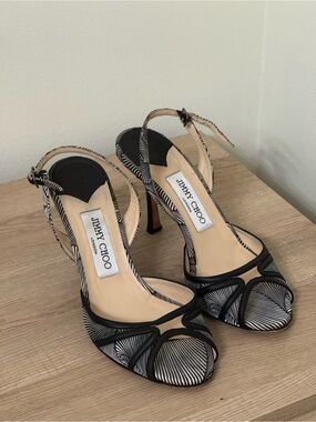 Jimmy Choo Black & White Striped Slingback Heels